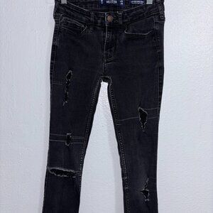 Hollister Women’s Low-Rise Super Skinny Jeans W24 L30 Black Distressed Ripped